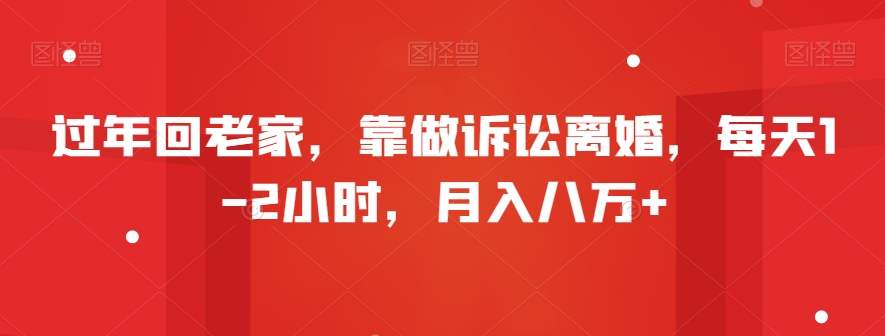 过年回老家，靠做诉讼离婚，每天1-2小时，月入八万+-蓝悦项目网