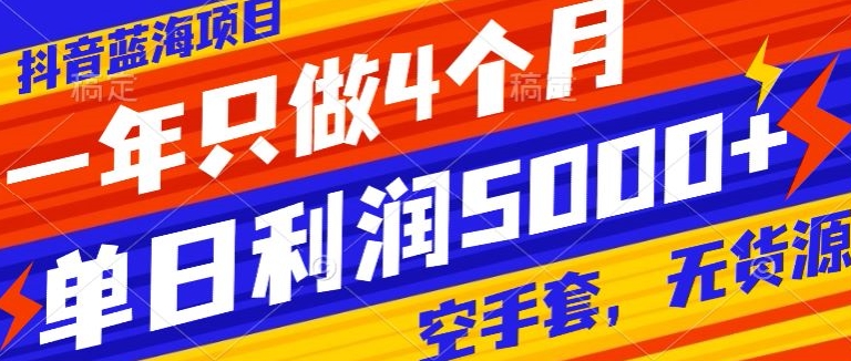 抖音蓝海项目，一年只做4个月，空手套，无货源，单日利润5000+-蓝悦项目网