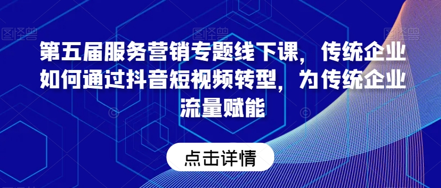 第五届服务营销专题线下课，传统企业如何通过抖音短视频转型，为传统企业流量赋能-蓝悦项目网