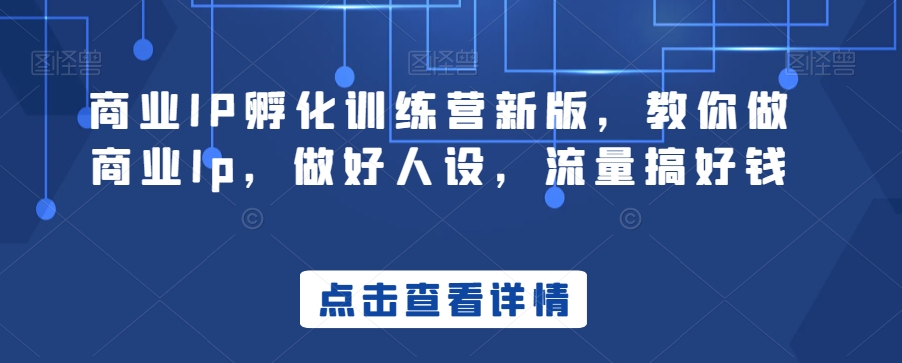 商业IP孵化训练营新版，教你做商业Ip，做好人设，流量搞好钱-蓝悦项目网