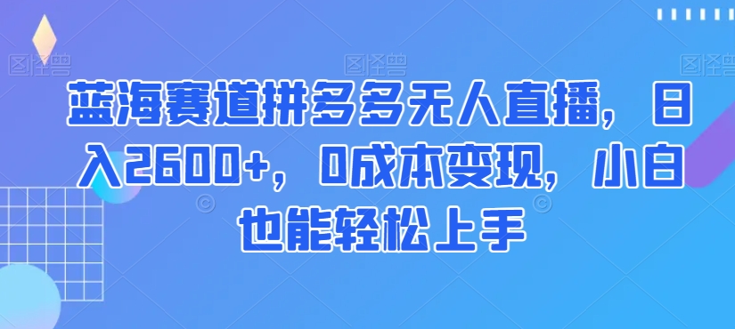 蓝海赛道拼多多无人直播，日入2600+，0成本变现，小白也能轻松上手【揭秘】-蓝悦项目网