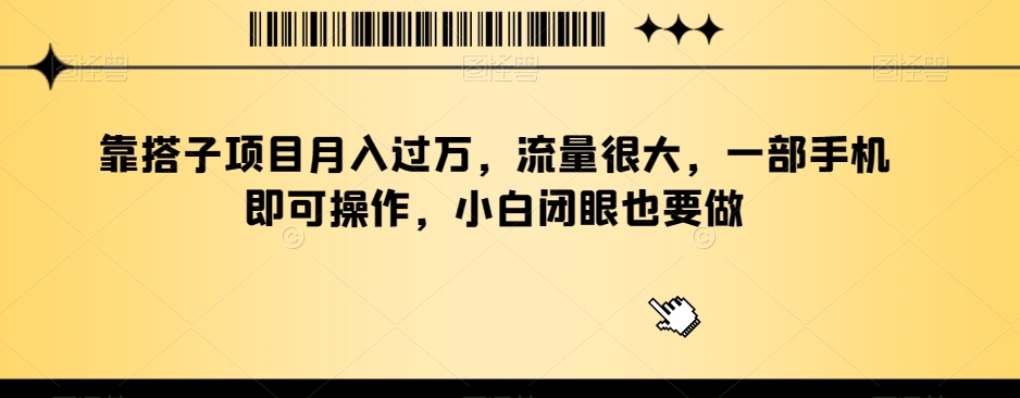 靠搭子项目月入过万，流量很大，一部手机即可操作，小白闭眼也要做-蓝悦项目网