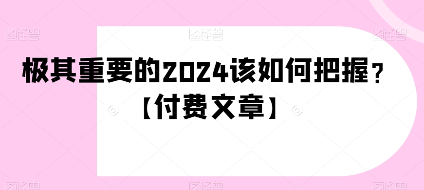 极其重要的2024该如何把握？【付费文章】-蓝悦项目网