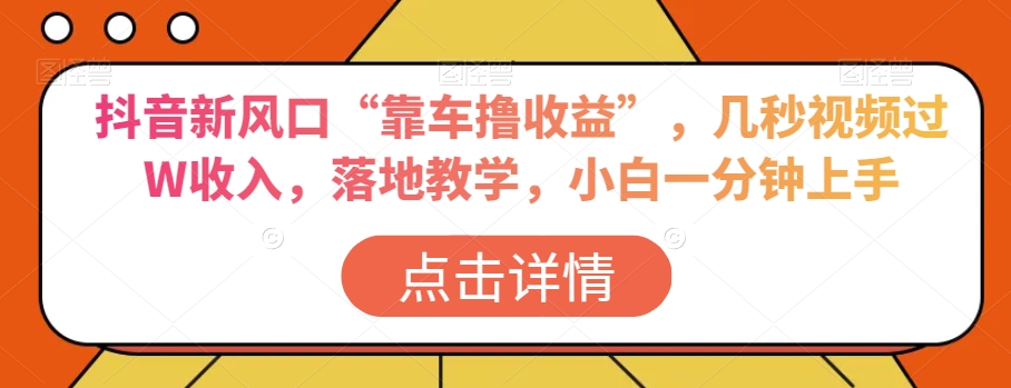 抖音新风口“靠车撸收益”，几秒视频过W收入，落地教学，小白一分钟上手【揭秘】-蓝悦项目网