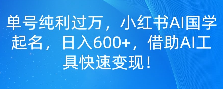 单号纯利过万，小红书AI国学起名，日入600+，借助AI工具快速变现-蓝悦项目网