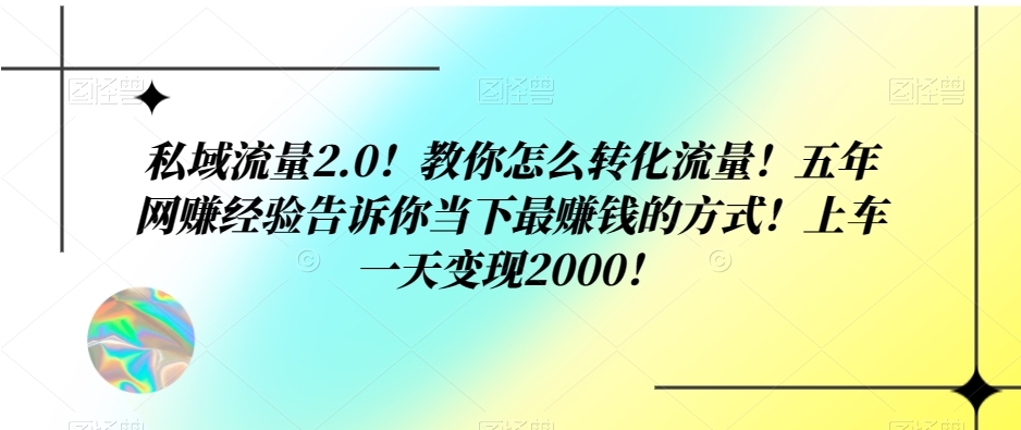 私域流量2.0！教你怎么转化流量！五年网赚经验告诉你当下最赚钱的方式！上车一天变现2000！-暖阳网-优质付费教程和创业项目大全-蓝悦项目网