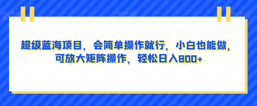 超级蓝海项目，会简单操作就行，小白也能做，可放大矩阵操作，轻松日入800+，-暖阳网-优质付费教程和创业项目大全-蓝悦项目网