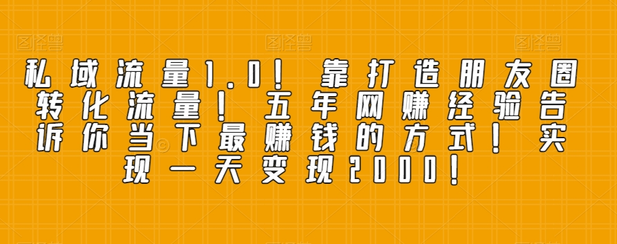 私域流量1.0！靠打造朋友圈转化流量！五年网赚经验告诉你当下最赚钱的方式！实现一天变现2000！-暖阳网-优质付费教程和创业项目大全-蓝悦项目网