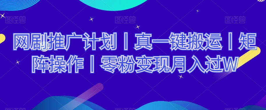 网络剧推广方案丨真一键运送丨引流矩阵实际操作丨零粉转现月入了W-暖阳网-优质付费教程和创业项目大全-蓝悦项目网