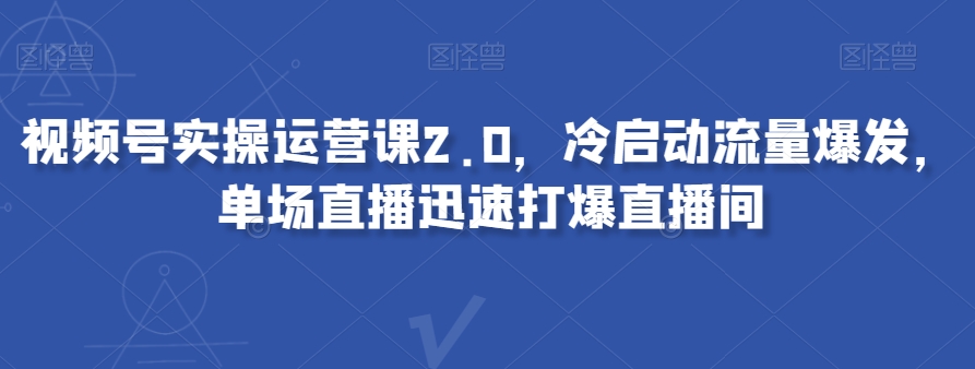 视频号实操运营课2.0，冷启动流量爆发，单场直播迅速打爆直播间-暖阳网-优质付费教程和创业项目大全-蓝悦项目网