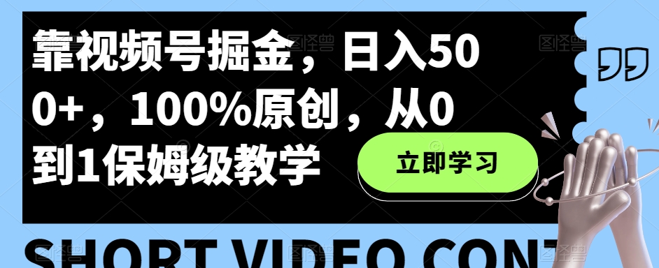 靠微信视频号掘金队，日入500 ，100%原创设计，从0到1家庭保姆级课堂教学-暖阳网-优质付费教程和创业项目大全-蓝悦项目网