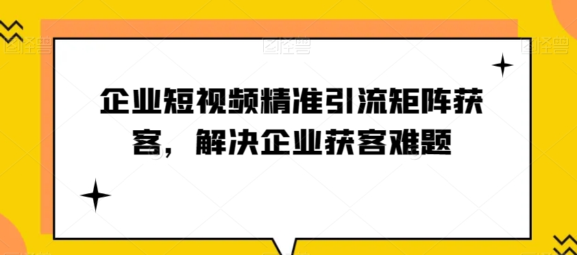 企业短视频精准引流方法引流矩阵拓客，处理营销获客难点-暖阳网-优质付费教程和创业项目大全-蓝悦项目网