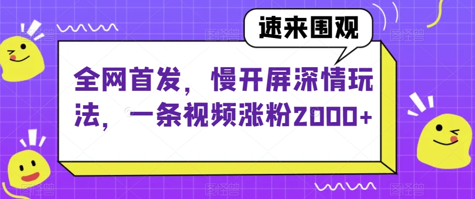 独家首发，慢解屏真情游戏玩法，一条视频增粉2000 【揭密】-蓝悦项目网