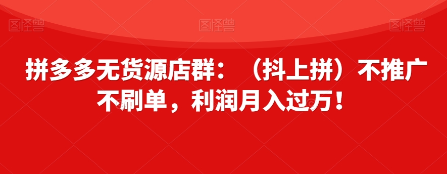 拼多多无货源店群：（抖上拼）不推广不刷单，利润月入过万！【揭秘】-蓝悦项目网