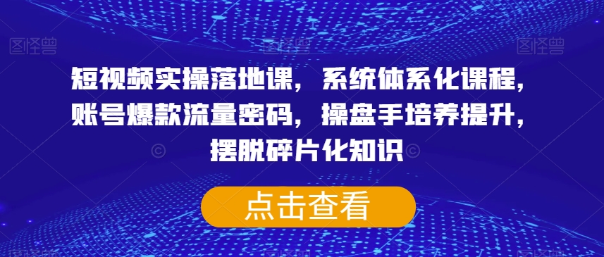 短视频实操落地课，系统体系化课程，账号爆款流量密码，操盘手培养提升，摆脱碎片化知识-蓝悦项目网