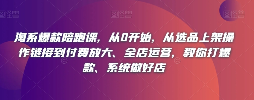 淘宝爆品陪跑课，从0逐渐开始，从选款发布实际操作链接到付钱变大、店铺经营，教大家打爆款、系统软件搞好店-蓝悦项目网