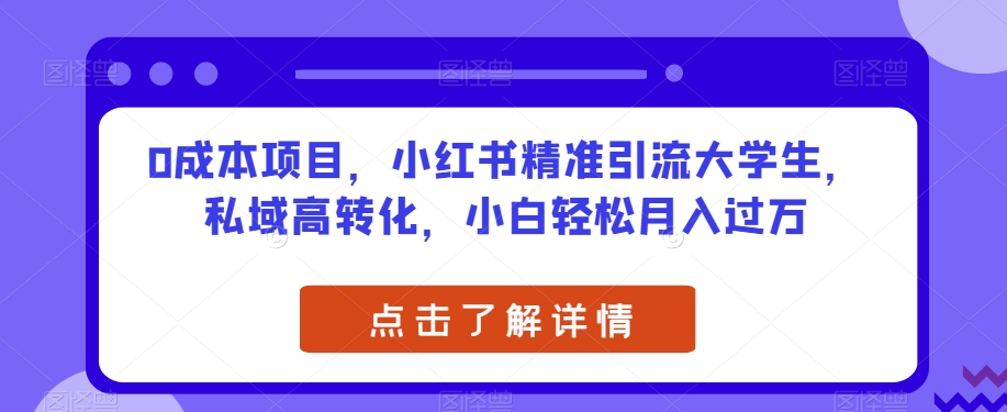 0成本项目，小红书的精准引流方法在校大学生，公域高转化，新手轻轻松松月入了万【揭密】-蓝悦项目网