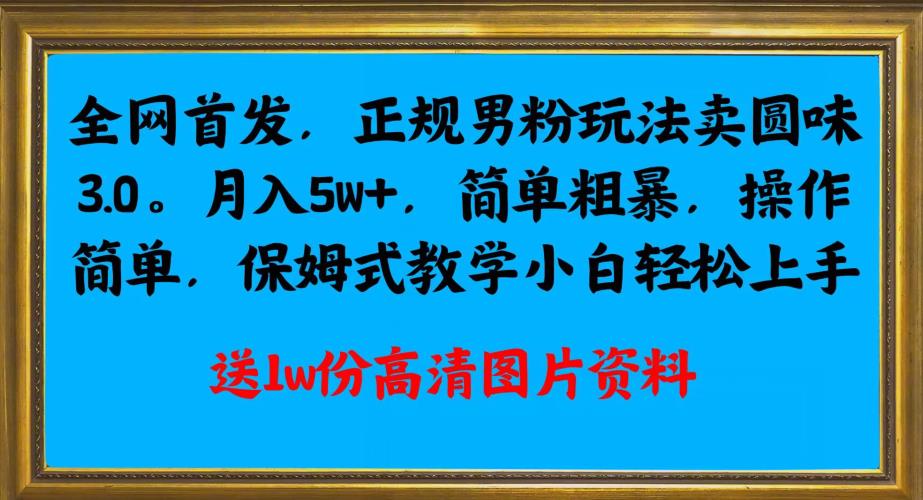 全网首发正规男粉玩法卖圆味3.0，月入5W+，简单粗暴，操作简单，保姆式教学，小白轻松上手-蓝悦项目网