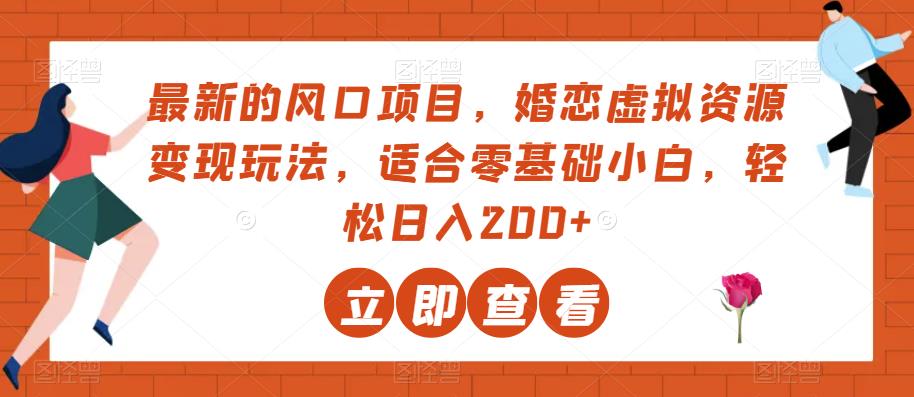 最新蓝海项目，婚恋交友虚似资源变现游戏玩法，适宜零基础新手，轻轻松松日入200-蓝悦项目网