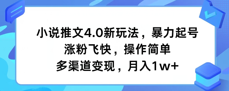 小说推文4.0新玩法，暴力起号，涨粉飞快，操作简单，多渠道变现，月入1w+-蓝悦项目网