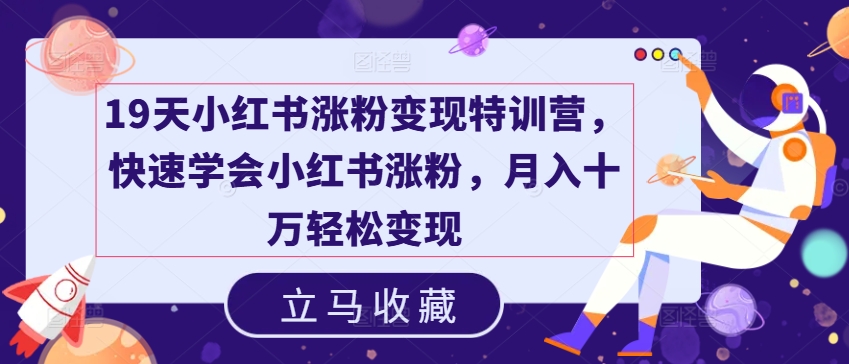 19天小红书涨粉变现特训营，快速学会小红书涨粉，月入十万轻松变现-蓝悦项目网