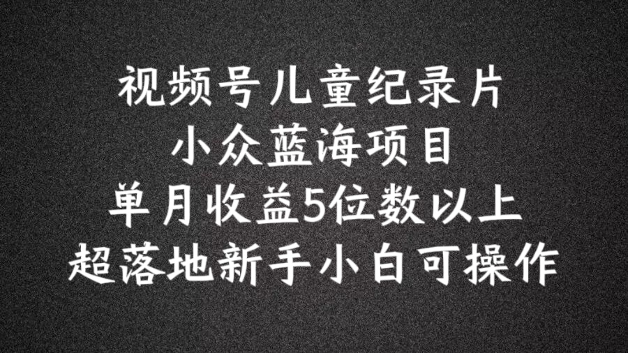 2024蓝海项目视频号儿童纪录片科普，单月收益5位数以上，新手小白可操作【揭秘】-蓝悦项目网