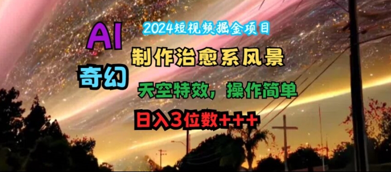 2024短视频掘金项目，AI制作治愈系风景，奇幻天空特效，操作简单，日入3位数【揭秘】-蓝悦项目网