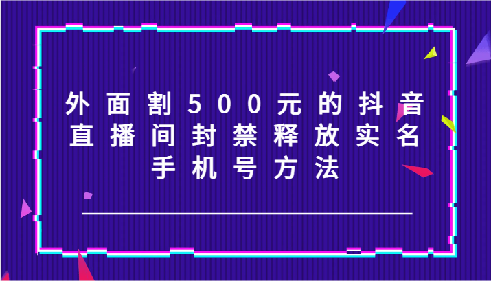 外边割500块的抖音直播封停释放出来实名认证/手机号码方式！-蓝悦项目网