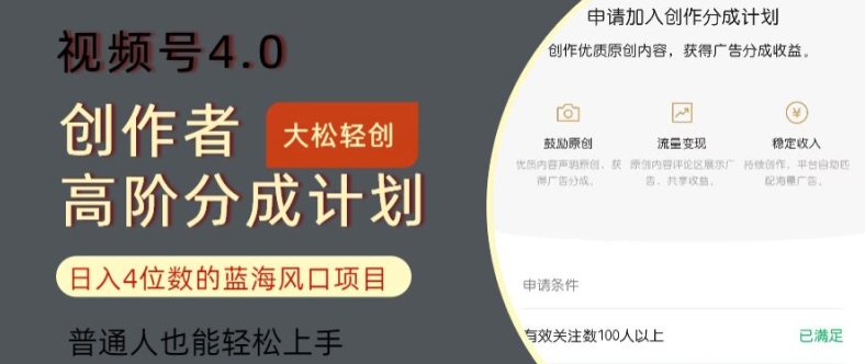 微信视频号4.0原创者高级分为方案，日入四位数的蓝海项目，平常人也可以快速上手-蓝悦项目网