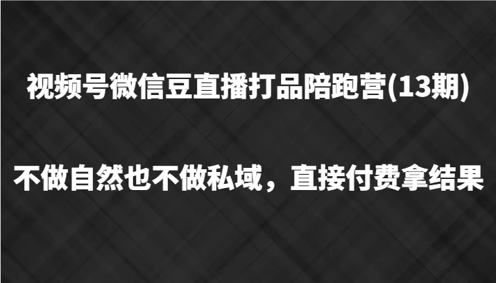 微信视频号微信豆直播打品陪跑(13期)，不去做不自然流不做公域，立即付钱拿结果-蓝悦项目网