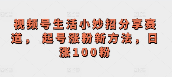 微信视频号生活小窍门共享跑道， 养号增粉新的方法，日涨100粉-蓝悦项目网