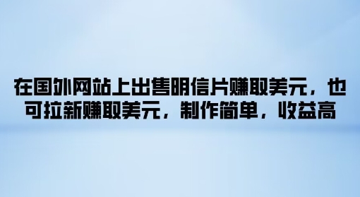 在海外网站上售卖名信片获得美金，也可以引流获得美金，制作简单，利润高-蓝悦项目网