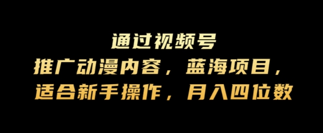 通过视频号推广动漫内容，蓝海项目，适合新手操作，月入四位数-蓝悦项目网