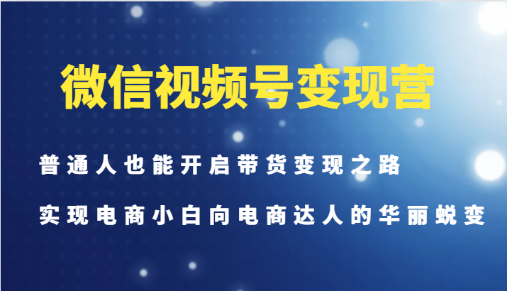 微信视频号变现营-普通人也能开启带货变现之路，实现电商小白向电商达人的华丽蜕变-蓝悦项目网