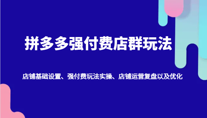 拼多多强付费店群玩法：店铺基础设置、强付费玩法实操、店铺运营复盘以及优化-蓝悦项目网