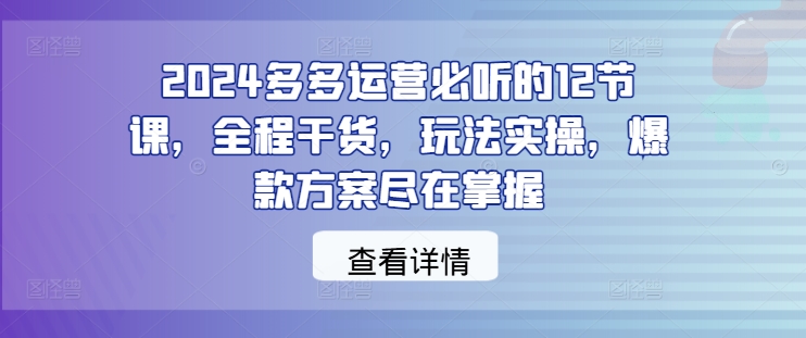 2024多多运营必听的12节课，全程干货，玩法实操，爆款方案尽在掌握-蓝悦项目网