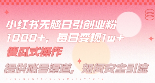 小红书无脑每日引流创业粉500+，小白每天只花半小时，躺赚长尾收益【揭秘】-蓝悦项目网