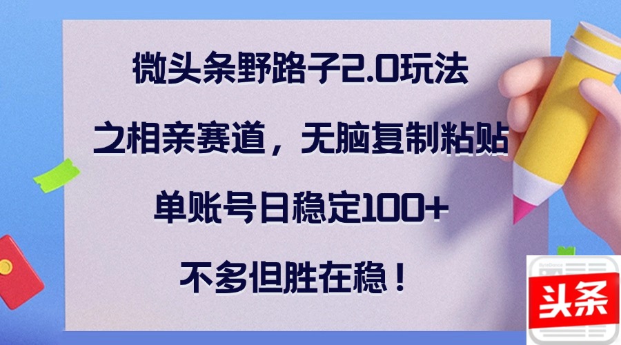 （12763期）微头条野路子2.0玩法之相亲赛道，无脑复制粘贴，单账号日稳定100+，不…-蓝悦项目网