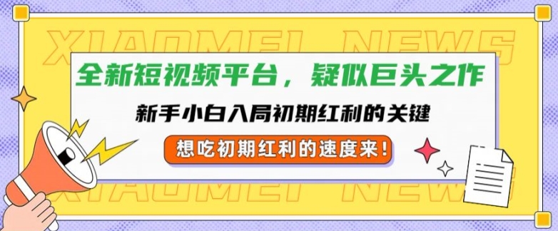 全新短视频平台，新手小白入局初期红利的关键，想吃初期红利的速度来-蓝悦项目网