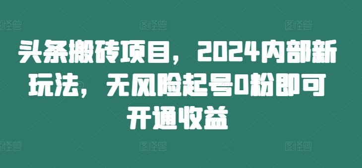 头条搬砖项目，2024内部新玩法，无风险起号0粉即可开通收益-蓝悦项目网