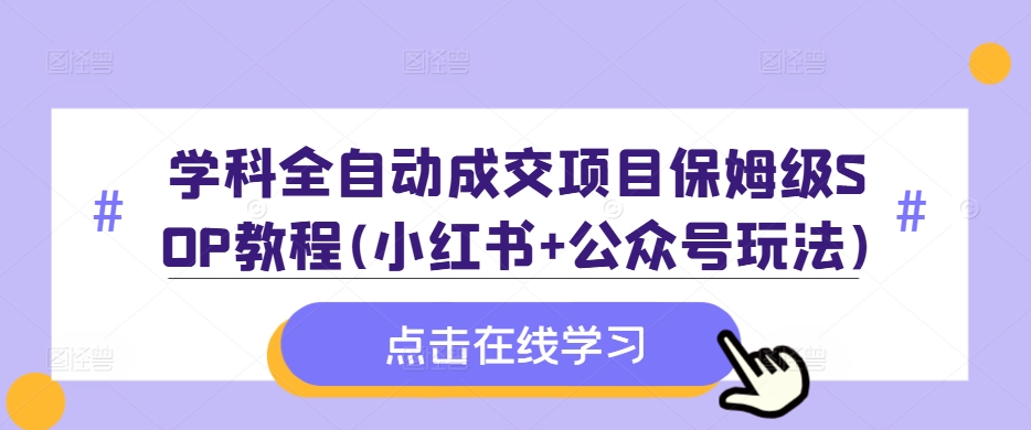 课程自动式交易量新项目家庭保姆级SOP实例教程(小红书的 微信公众号游戏玩法)含材料-蓝悦项目网