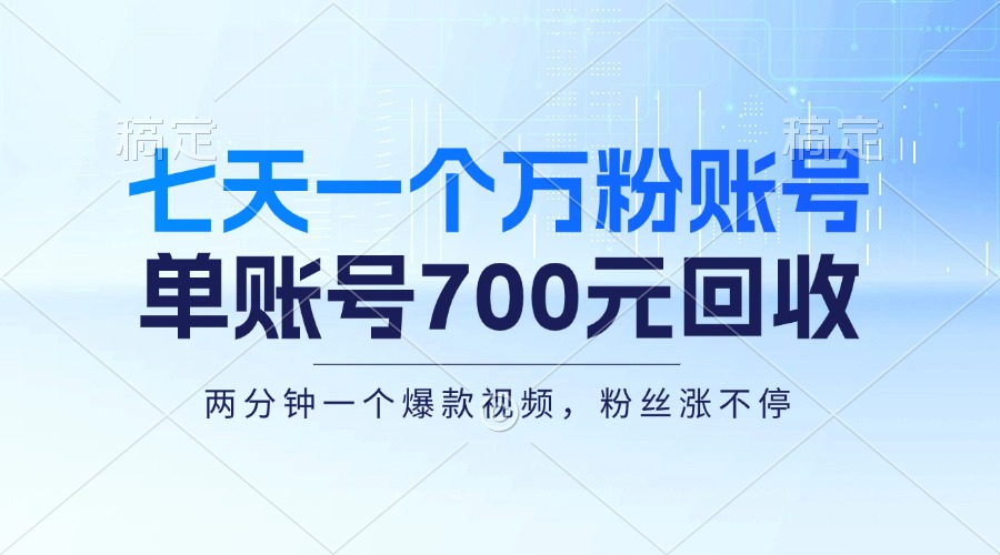 （13062期）七天一个万粉账户，新手入门秒入门，单账号回收700元，轻轻松松月入三万＋-蓝悦项目网