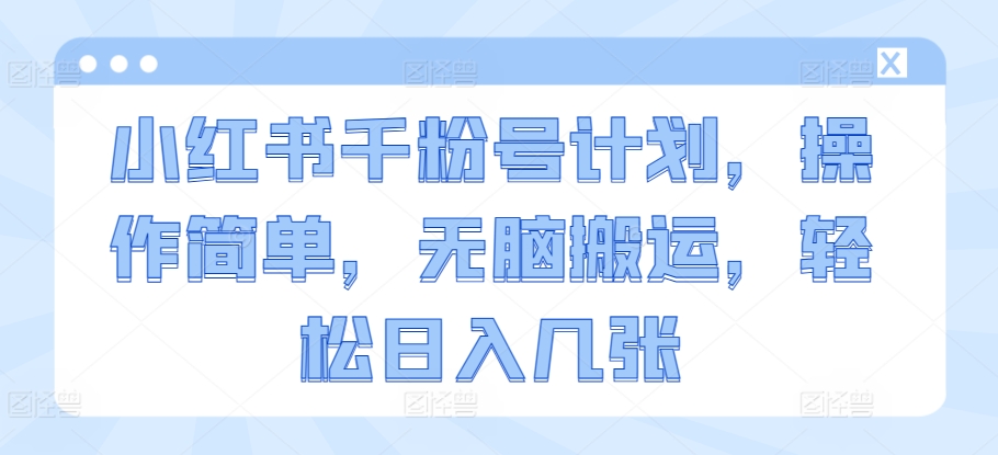 小红书的千粉号方案，使用方便，没脑子运送，轻轻松松日入多张-蓝悦项目网