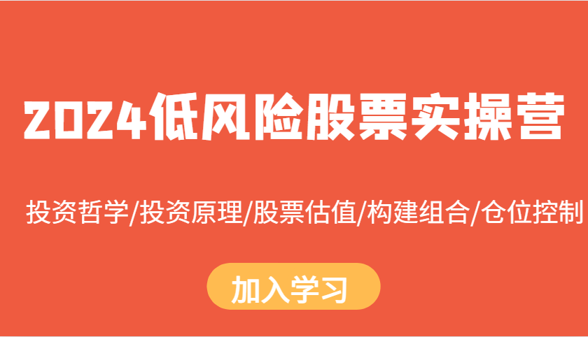 2024低风险股票实操营：投资哲学/投资原理/股票估值/构建组合/仓位控制-蓝悦项目网