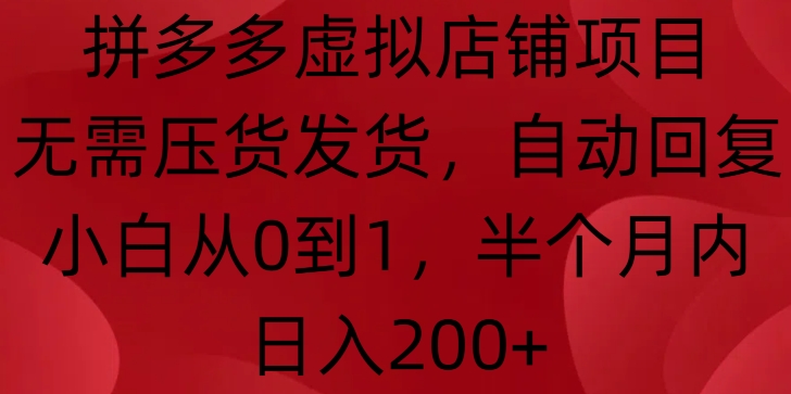 拼多多虚拟店铺项目，无需压货发货，自动回复，小白从0到1，半个月内日入200+【揭秘】-蓝悦项目网