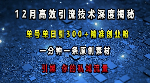 最新高效引流技术深度揭秘 ，单号单日引300+精准创业粉，一分钟一条原创素材，引爆你的私域流量-蓝悦项目网