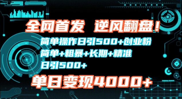 全网首发，简单操作日引500+创业粉，简单+粗暴+长期+精准-蓝悦项目网