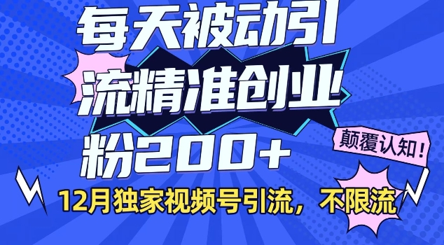 12月独家视频号引流每天被动引流精准创业粉200+不限流-蓝悦项目网