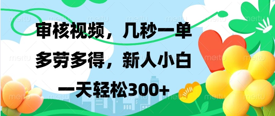 审核视频，几秒一单，多劳多得，新人小白一天轻松300+-蓝悦项目网