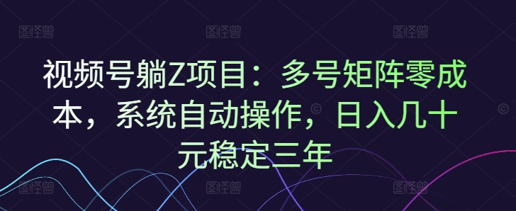 视频号躺Z项目：多号矩阵零成本，系统自动操作，日入几十元稳定三年-蓝悦项目网